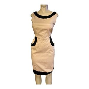 Maggy London Tan with Black Trim Sleeveless Block Sheath Dress Size 10